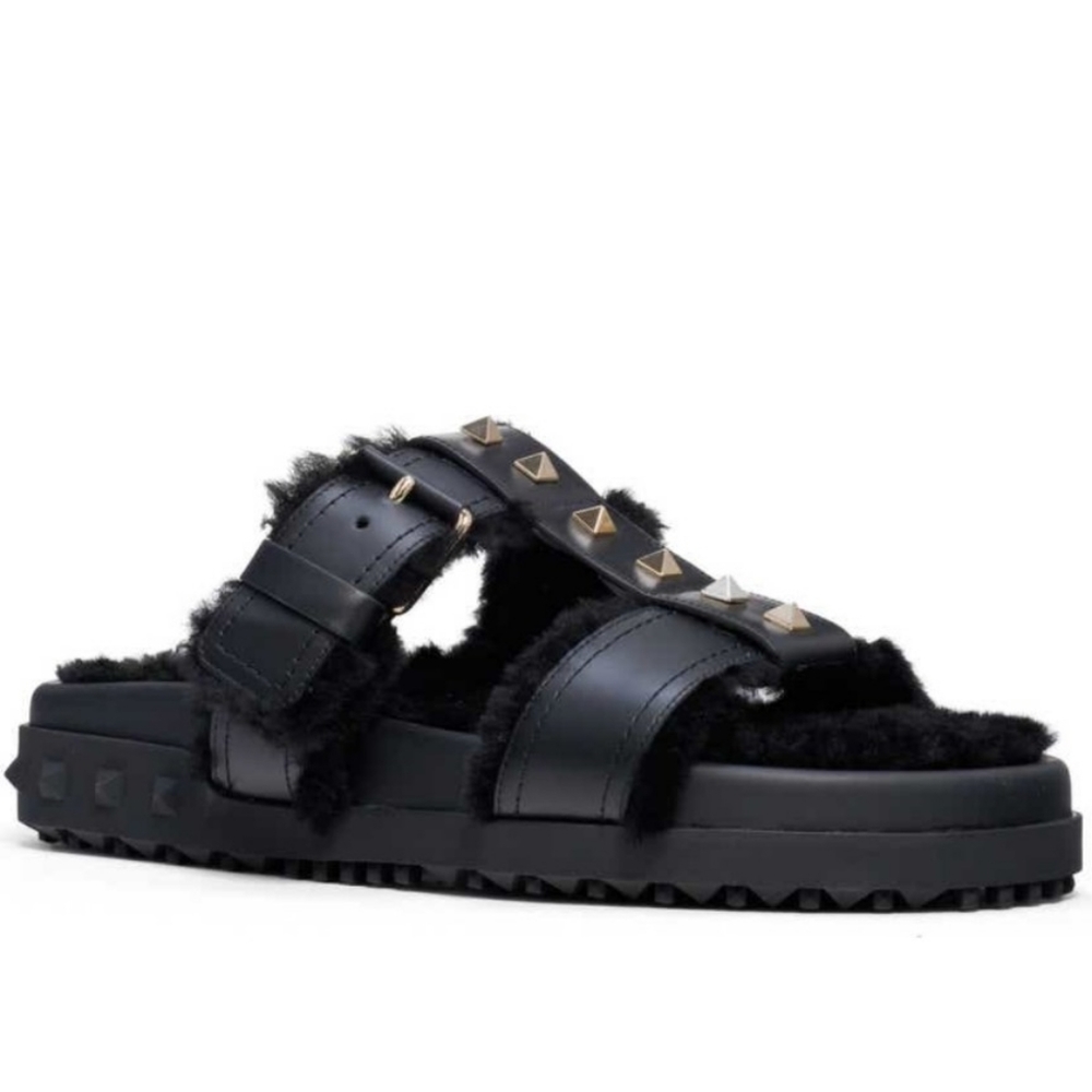 valentino garavani rockstud shearling slides 39